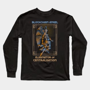 Blockchain Angel - Eliminator of centralisation (black background) Long Sleeve T-Shirt